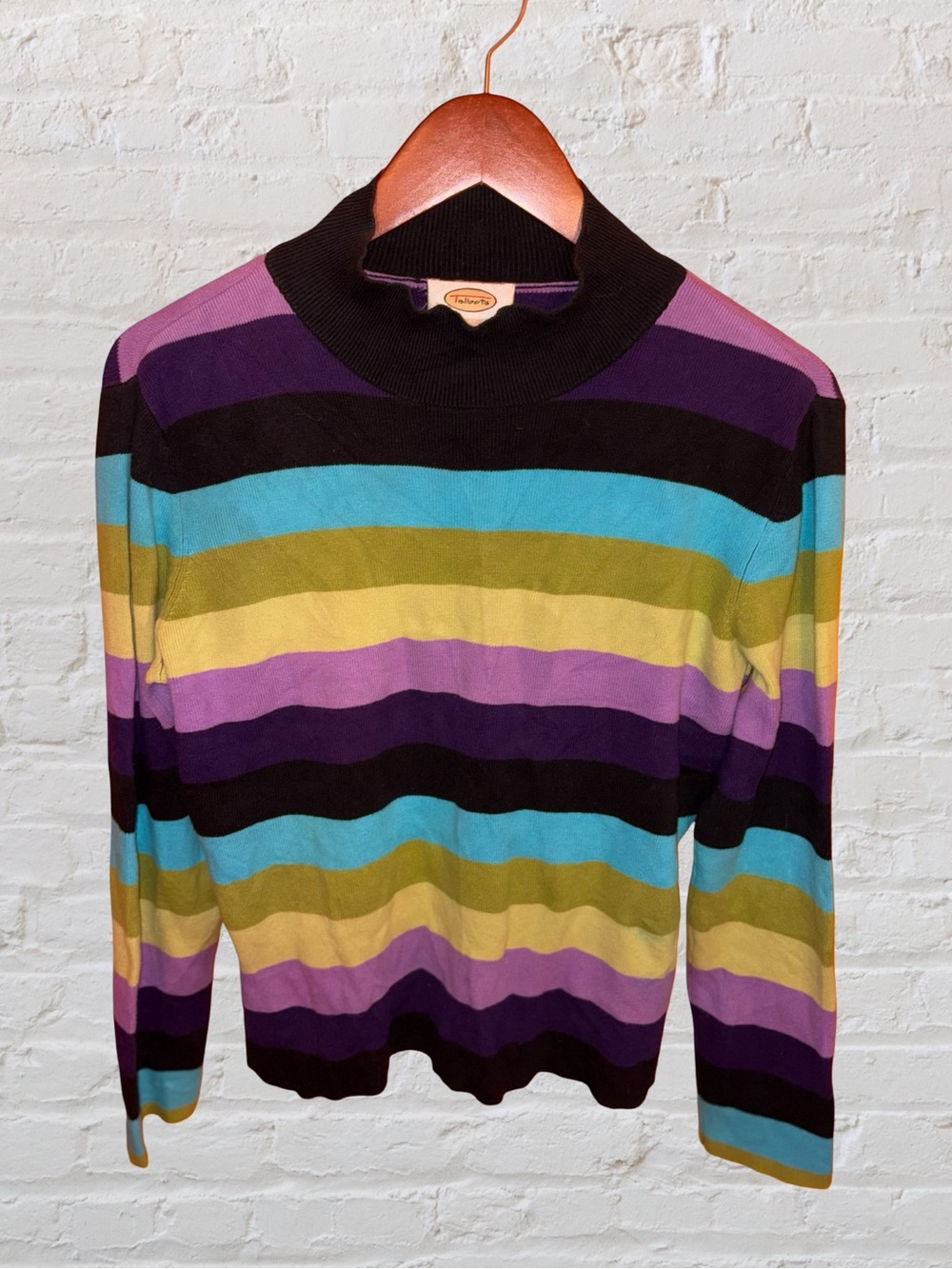 Vintage 90s CottagecoreTalbots Cotton Blend Striped Multicolor Mock Neck Sweater